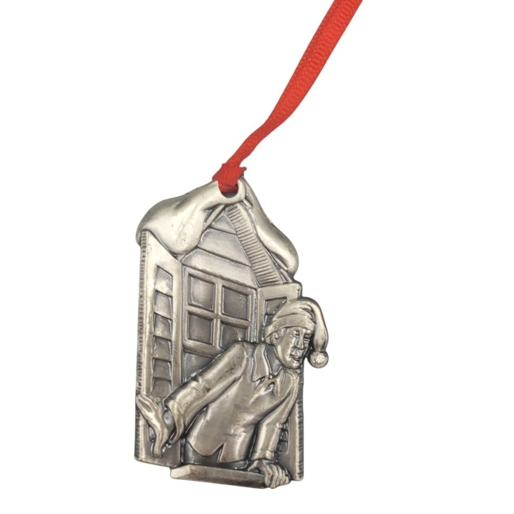 Vintage Pewter Christmas Ornament "Tore open the shutters and threw up the sash"